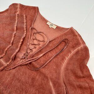 entro Women's Lined Lace Up Neckline Bell Sleeve Shift Dress, Size‎ M, Pink Rose